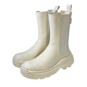 Charles & Keith Lug Sole Platform Rubber / Faux Leather Boots, Cream, Size 38/8